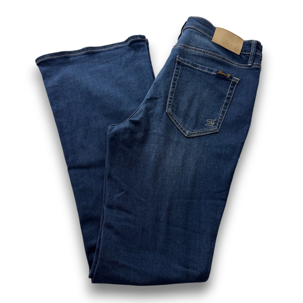 Seven7 Womens High Rise Flare Jeans Blue Medium Dark Wash Size 8 Stretch Denim